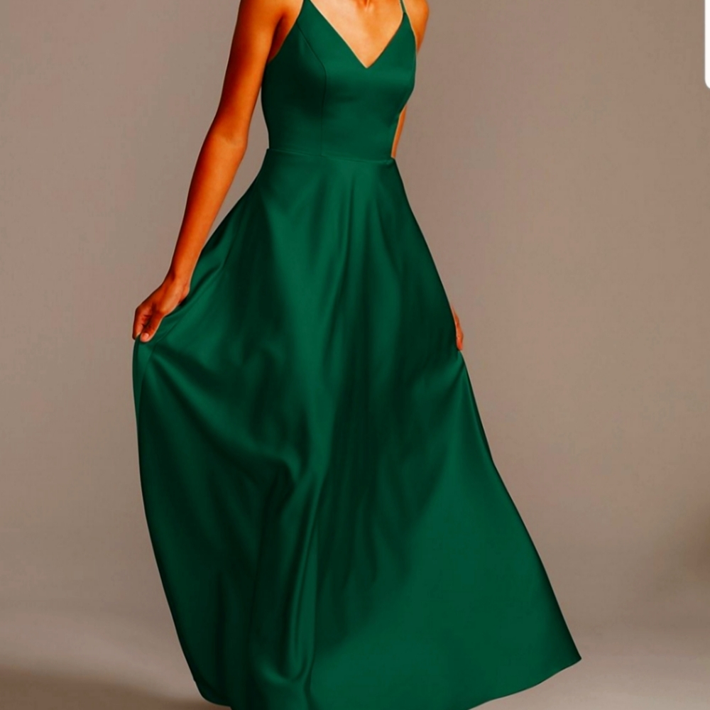 David's Bridal Spaghetti Strap Satin A-Line Dress w/Pockets
